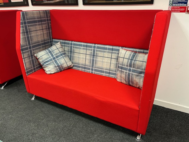 Red and Tartan Seating with matching Coffee Table