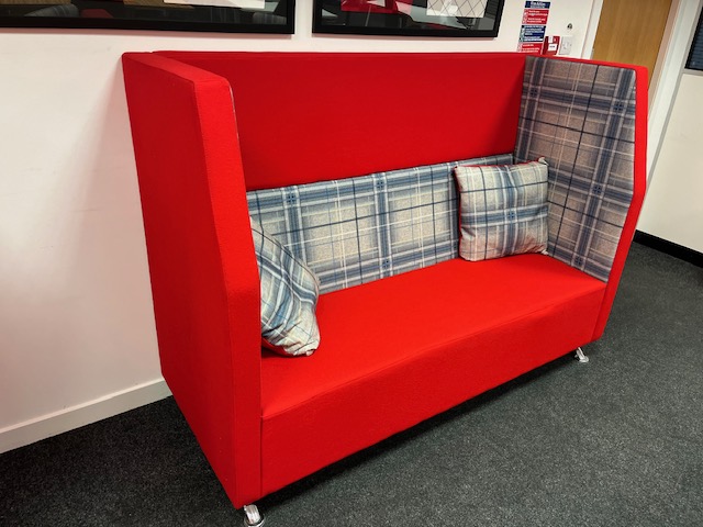 Red and Tartan Seating with matching Coffee Table