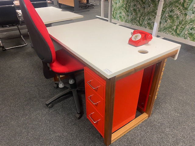 Wooden Framed Desk with Red Pedestal