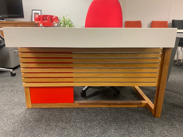 Wooden Framed Desk with Red Pedestal