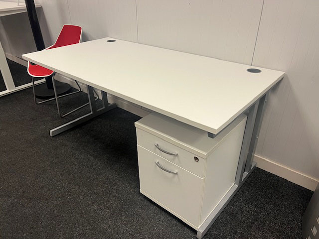 White Desk With Mobile Pedestal